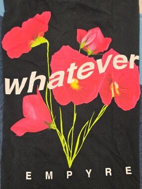 Empyre Black Tee with Pink Floral "Whatever" Graphic-Medium Hot!